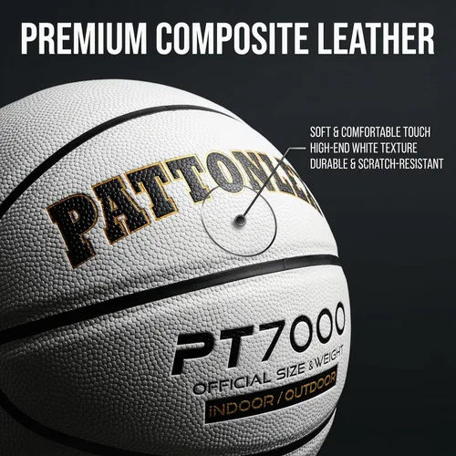 Miniatura 3 de Basketball Ball – Official Size– Composite Leather Indoor/Outdoor Basketball for Men, Women & Girls, with Pump Blanco