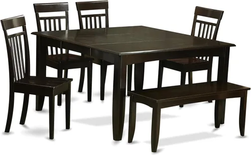 Miniatura 14 de East West Furniture PFCA7-CAP-W - Juego de mesa de comedor moderno de 7 piezas que consta de una mesa cuadrada de madera con hoja de mariposa y 6