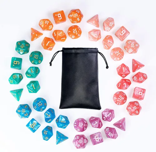 Miniatura 23 de 5 juegos de dados DND, juego de dados poliédricos (35 piezas) con bolsa de troquel de cuero, juego de troqueles D&D para juegos de mesa RPG