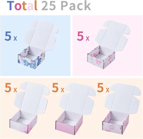 Miniatura 3 de Bow - Cajas de envío rosadas, paquete de 25, cajas de regalo de 4 x 4 x 2 pulgadas, cajas de envío pequeñas de cartón corrugado para pequeñas