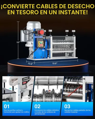 Miniatura 9 de CREWORKS Máquina peladora de cables eléctrica, pelacables automático de 11 canales para cables de cobre de 0.06 a 1.6 pulgadas, máquina pelacables