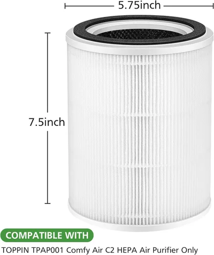 Miniatura 5 de Filtro de repuesto TPAP001, solo compatible con el purificador de aire TOPPIN TPAP001 Comfy Air C2, filtración eficiente 3 en 1 para filtro TOPPIN