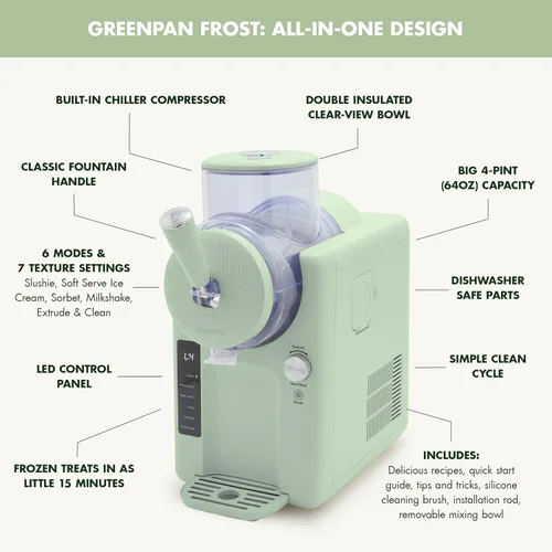 Miniatura 5 de GreenPan Frost, máquina para hacer helados y batidos, servicio suave, sorbete, margaritas, batidos, yogur congelado, sin precongelación, listo en 15
