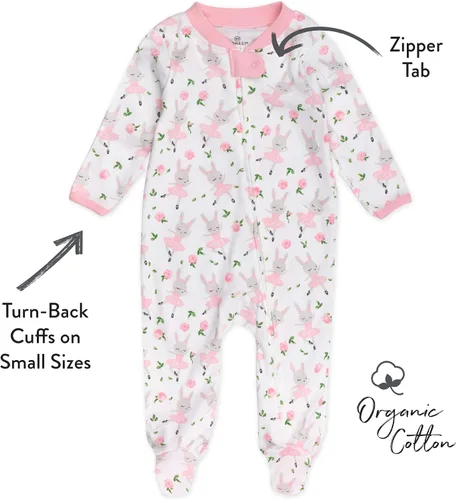 Miniatura 2 de HonestBaby Pijama de una pieza con cremallera frontal y pies para bebé niña