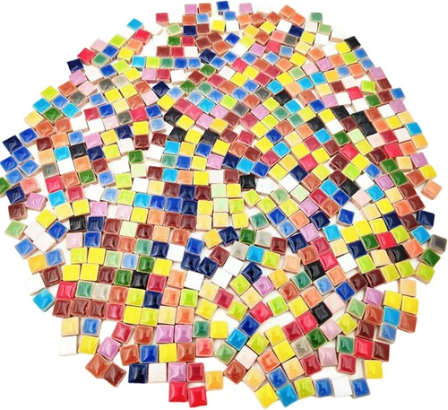 Miniatura 12 de 500 PCS / 1.1 LB Azulejos de Mosaico Cuadrados de Cerámica, 0.4 x 0.4 pulgadas Hechos a Mano para Hacer Micro Azulejos de Mosaico Creativos
