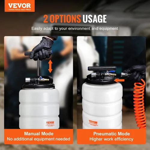 Miniatura 2 de VEVOR Bomba extractora de fluidos neumática/manual de 15L, extractor de líquido al vacío para cambiador de aceite, bomba de cambio de aceite