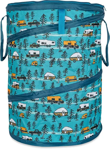 Miniatura 9 de Camco Canasto desplegable para campamento con forro y tapa con cierre de cremallera para almacenamiento en RV, cestas de lavandería y organización