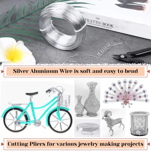 Miniatura 6 de Alambre de aluminio de calibre 18 para hacer joyas, alambre de metal de 328 pies armadura alambre flexible para árboles bonsái, esculpir, Plata