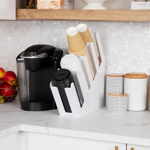 Miniatura 2 de Mind Reader - Soporte acrílico de 3 compartimentos para vasos desechables apilados, para bebidas calientes o frías