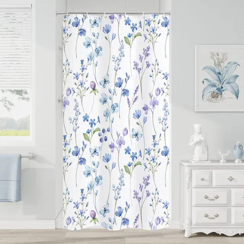 Miniatura 9 de Litabel Cortina de ducha con diseño floral de acuarela, cortina de ducha de flores de mariposa azul para baño, juego de cortina de ducha moderna