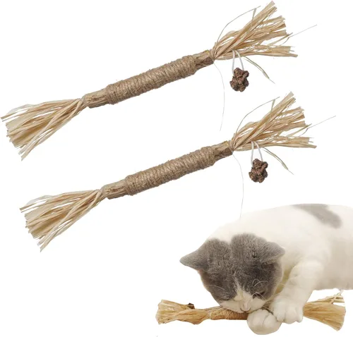 Miniatura 11 de PAZ'S GIFT Juguete de hierba gatera Juguetes para gatos Gatera, juguete masticable para gato, patadas, plata, palo, limpieza de dientes, lindo