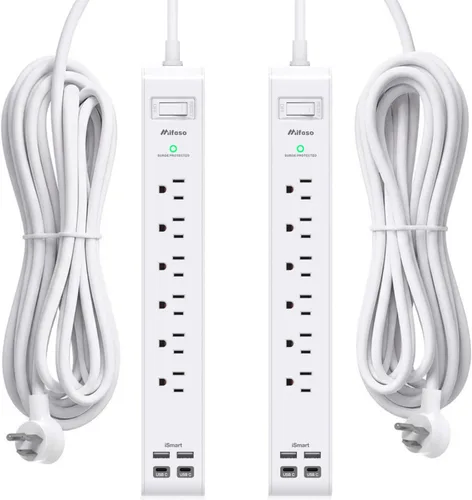 Miniatura 15 de 2 Pack Power Strip, Extension Cord 3FT, Surge Protector with 6 Outlets and 4 USB Ports (2 USB C), Flat Plug Overload Protection, Extension Cord with
