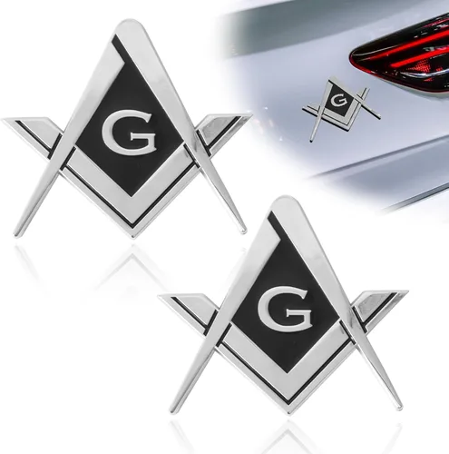 2 piezas de emblema de automóvil masónico 7 cm de compás auto camión metal adhesivo, escuadra masónica auto motocicleta regalo accesorios de
