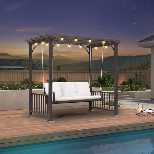 Miniatura 20 de PURPLE LEAF Silla Columpio Nube de 2 Asientos con Soporte Banco Deslizante Loveseat de Mimbre para Patio Colgante Balanceante para Interior Exterior