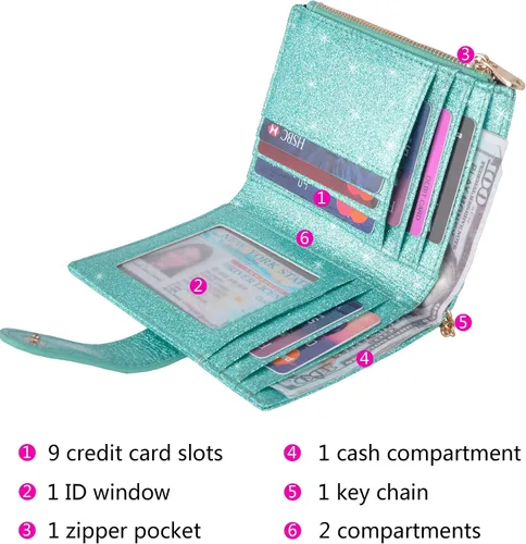 Miniatura 2 de Billeteras RFID pequeñas y compactas de cuero plegable con cremallera para mujer