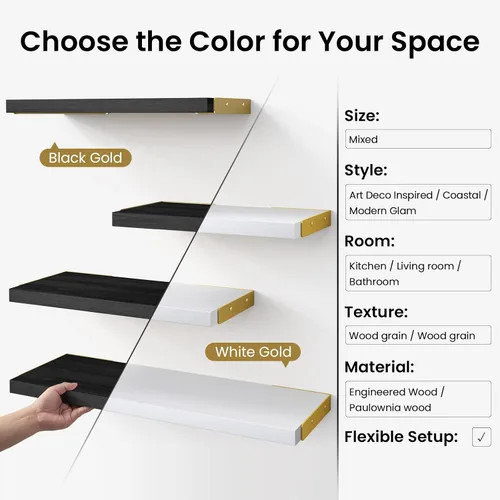 Miniatura 6 de BAYKA Estantes de pared para decoración de dormitorio, estante de pared flotante para almacenamiento en sala de estar y cocina, estantes de madera