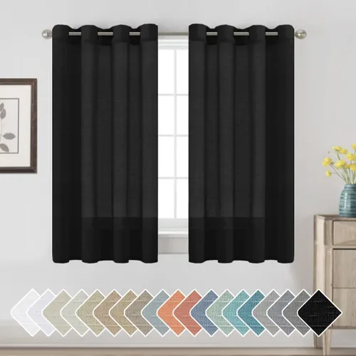 Miniatura 100 de H.VERSAILTEX Cortinas de 96 pulgadas de largo, cortinas de lino/cortinas transparentes de mezcla de lino natural/paneles/cortinas para sala