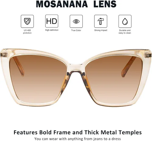 Miniatura 2 de Mosanana Gafas de sol de ojo de gato de gran tamaño para mujer estilo moderno modelo GLAM
