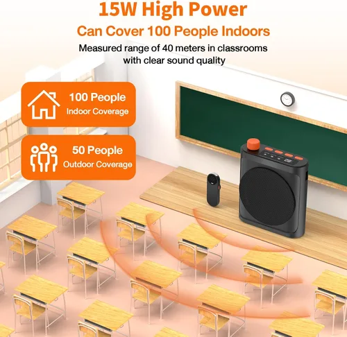 Miniatura 5 de Daakro Amplificador de voz inalámbrico con micrófono de solapa magnético, amplificador de potencia Bluetooth de 2000 mAh con 2 micrófonos