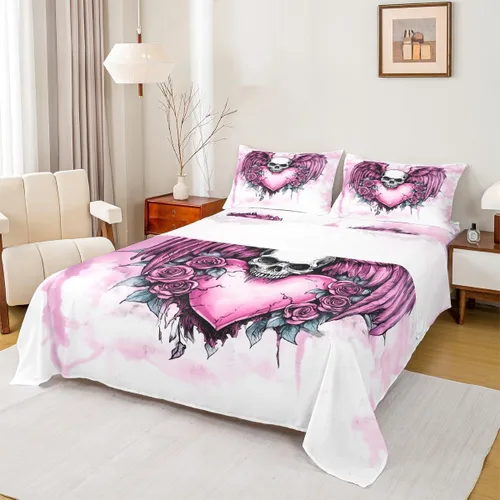 Miniatura 10 de Erosebridal Juego de sábanas de polilla de la muerte, diseño de calavera gótica, tamaño individual, juego de sábanas de flores botánicas con diseño