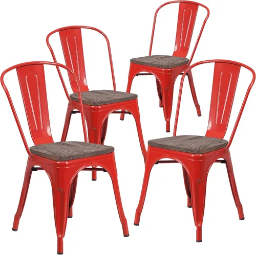 Miniatura 10 de Flash Furniture Perry - Silla apilable de metal con asiento de madera, 1 paquete, color negro