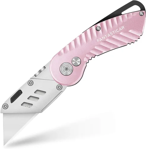 Miniatura 9 de FantastiCAR - Cuchillo plegable con caja para regalo, cuchillo utilitario de metal resistente con 5 cuchillas adicionales, cambio rápido