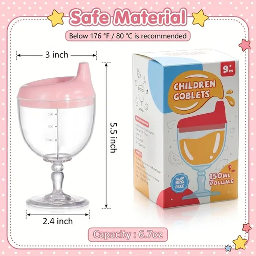 Miniatura 2 de Goaste Paquete de 4 vasos para beber vino para bebé, copas de plástico estilo copa con tapas, tazas de bebidas para niños de 6.7 onzas para jugo