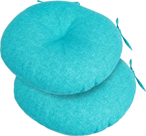 Miniatura 5 de FUNHOME Juego de 2 cojines para sillas bistró de 15"x15"x4", repelentes al agua, redondos, cojines para sillas de exterior con lazos, almohadillas