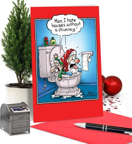 Miniatura 8 de NobleWorks - Divertida tarjeta de felicitación de Navidad con sobre (4.63 x 6.75 pulgadas) - Broma de humor navideña - Casa sin chimenea 5892
