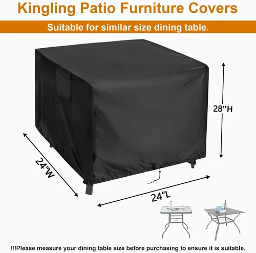 Miniatura 2 de Kingling Funda cuadrada para mesa de exterior, 24 pulgadas, cubierta cuadrada para mesa de patio, impermeable, pequeña funda para muebles de patio