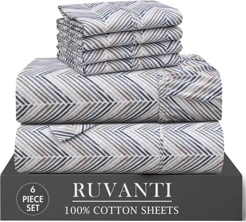 Miniatura 14 de RUVANTI 6 Piezas Sábanas de Algodón - 100% Algodón Natural Suave, Ligeras y Transpirables Sábanas de Percal Crujiente, Sábanas de Cama Tamaño Full