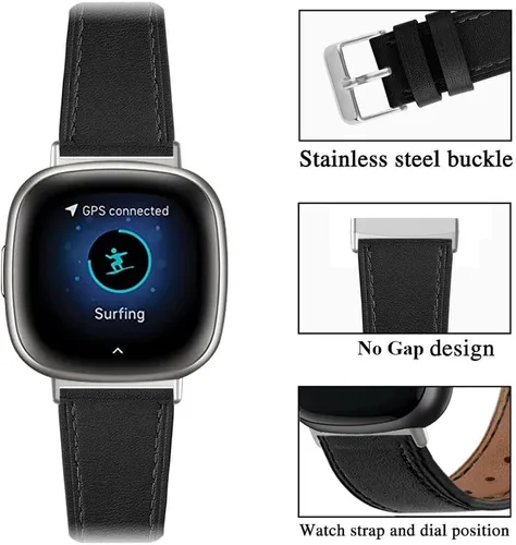 Miniatura 4 de Compatible con Fitbit Versa 4/3/Sense 2/Sense Bandas de cuero, para mujeres y hombres, correa de repuesto ajustable para Fitbit Versa 4/3/Sense