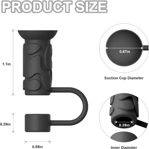 Miniatura 2 de YOTIME Tapas de silicona para popotes, 6 piezas reutilizables de 0.39 pulgadas/10mm con ventosa para Stanley Cup 40 30 oz, color negro