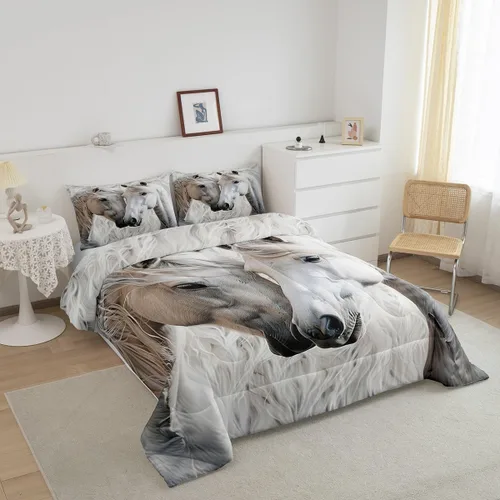 Miniatura 2 de jejeloiu Juego de edredón de caballo para niñas y niños, edredón de piel de vaca decorativo para habitación, juego de ropa de cama de vaquero