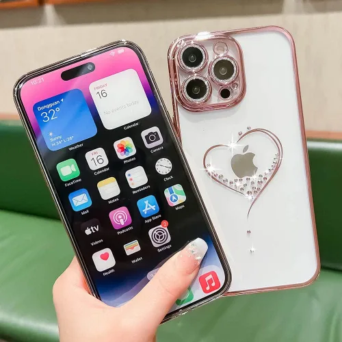 Miniatura 5 de Bling Glitter Heart compatible con iPhone 13 Pro de 6.1 pulgadas, bonito protector de cámara completo brillante para mujer, funda de teléfono Oro