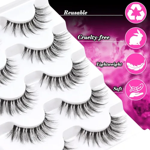 Miniatura 198 de Veleasha Pestañas postizas de manga puntiagudas, 100% hechas a mano, aspecto natural, pestañas postizas ligeras con banda transparente suave