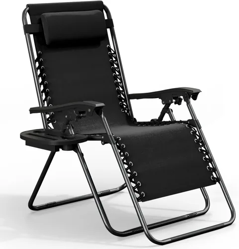 Miniatura 14 de Nestl Zero Gravity - Juego de 2 sillas de patio al aire libre con almohadas y bandejas portavasos, silla de campamento reclinable de malla de acero