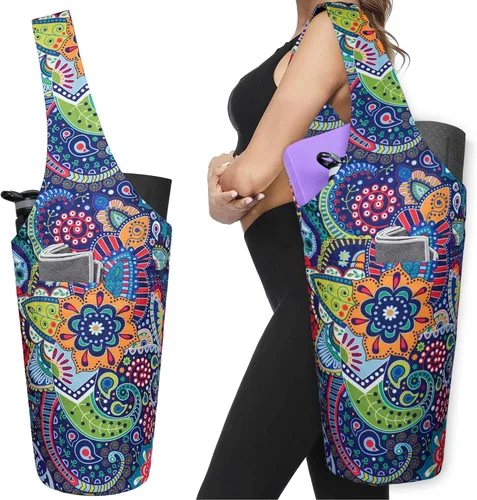 Miniatura 18 de Bolsa de esterilla de yoga impresa a la moda con bolsillo lateral grande y bolsillo con cremallera, bolsa larga de yoga que se adapta a la mayoría