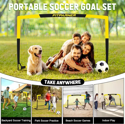 Miniatura 5 de Juego de 2 redes de fútbol portátiles con pelota, conos, kit completo de equipo de entrenamiento para niños pequeños, jóvenes, niños de 3 a 14 años
