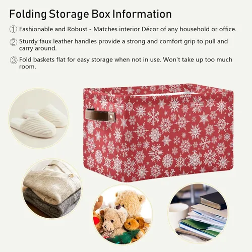Miniatura 6 de Bolaz Cesta de almacenamiento plegable, cubos organizadores con patrón de Navidad con copos de nieve blancos sobre fondo rojo, bolsa de cubo