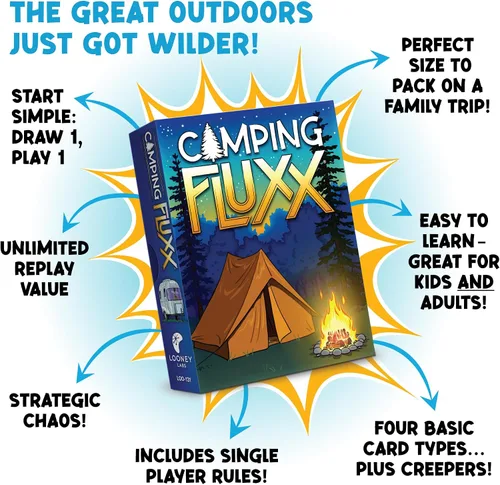 Miniatura 4 de Looney Labs - Juego de cartas de camping Fluxx - Diversión de verano, aventura al aire libre, perfecto para viajes de campamento familiares y noches
