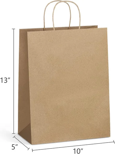 Miniatura 2 de Eupako Bolsas de compras Kraft de 10 x 5 x 13 – 100 unidades de papel marrón con asas, regalo a granel, recuerdo de fiesta, mercancía, venta al por