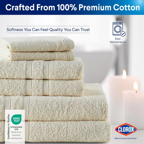 Miniatura 5 de CLOROX Toallitas de baño 100% algodón aptas para usar blanqueador, de secado rápido (12" x 12"), altamente absorbentes, suaves y ligeras, ideales