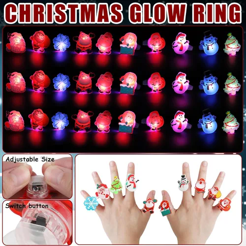 Miniatura 5 de CCINEE Paquete de 54 recuerdos de fiesta de Navidad para niños, collar iluminado, anillos iluminados, pulsera de flash LED, luz intermitente a