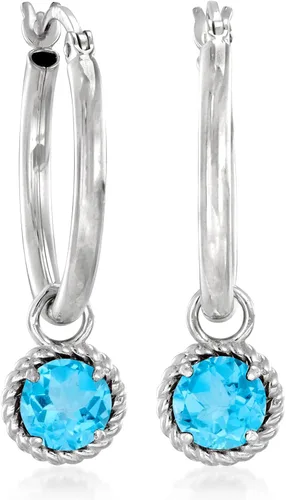 Miniatura 3 de Ross-Simons Aretes de aro extraíbles de topacio azul suizo de 2.00 quilates en plata de ley, Gema, topacio