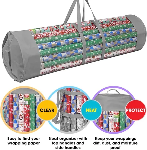 Miniatura 3 de ProPik Bolsa organizadora de papel de regalo para todos tus envoltorios y cintas de regalo, se adapta a rollos largos de 40 pulgadas, soporta hasta