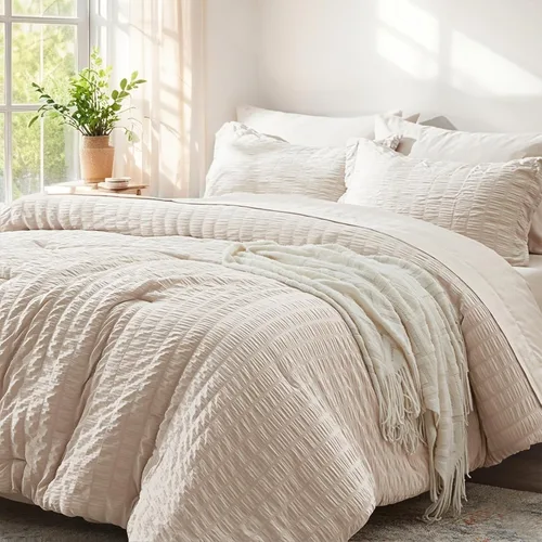 Miniatura 42 de Zzlpp Juego de edredón King de 7 piezas, ropa de cama de seersucker naranja quemado en una bolsa con sábanas, juegos de ropa de cama ligeros con 1