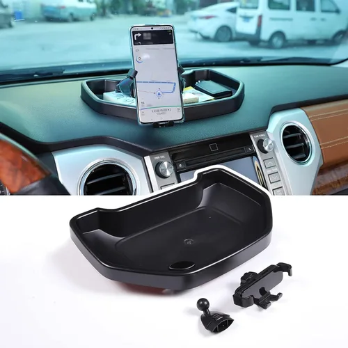 Miniatura 9 de Bandeja de almacenamiento de mesa de tablero de consola central de automóvil de ABS negra para Toyota Tundra 2014-2021, organizador de instrumentos