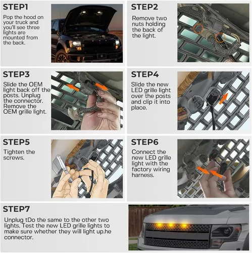 Miniatura 5 de Luces LED ámbar Raptor con lente ahumada para Ford F150 SVT Raptor Pick Up 2017-2019 Ford Raptor Pick Up 2017-2019 parrilla delantera conducción
