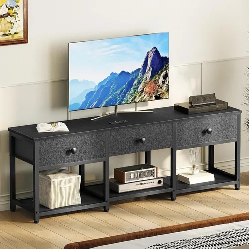 Miniatura 2 de YATINEY Soporte de TV con 3 cajones de tela para TV de hasta 50 pulgadas, consola multimedia industrial de 47.2 pulgadas, centro de entretenimiento